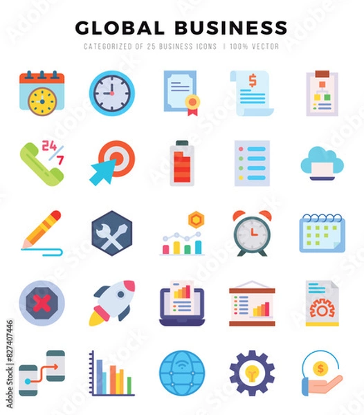 Fototapeta Simple Set of Global Business Related Vector Flat Icons.