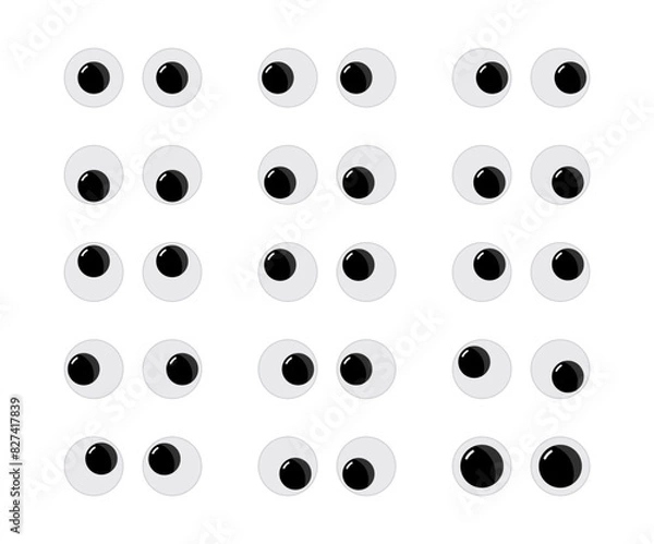 Fototapeta Googly eyes. Wobbly animated puppet Toy eyes set. Eyeball emotions