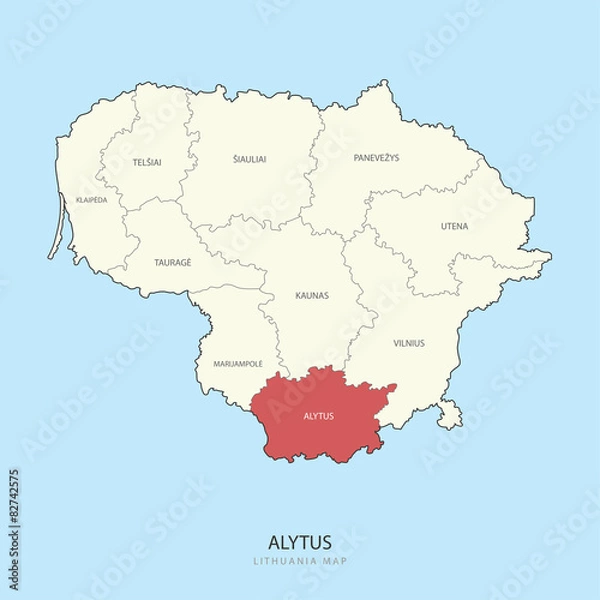 Fototapeta Alytus Lithuania Map Region County Vector Illustration