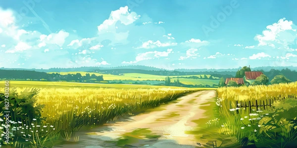 Fototapeta Empty Countryside: A rural countryside scene with no cars on the roads and no people in the fields, illustrating the tranquility of untouched nature