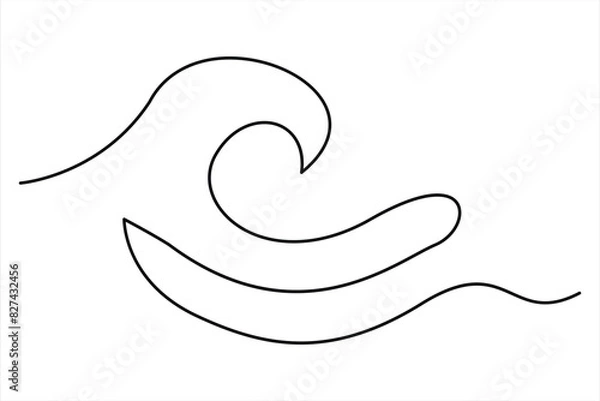 Fototapeta Continuous one line drawing of ocean sea wave outline vector art illustration
