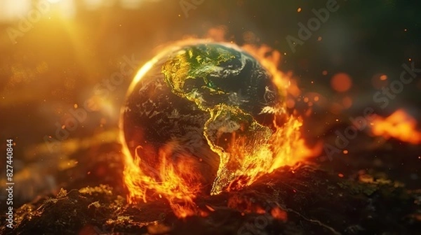 Fototapeta Globe with fire during the summer Caused by global warming.