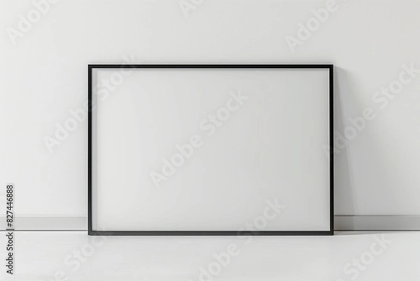 Fototapeta Frame mockup with thin black rim, white canvas, clean white background