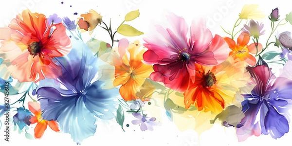 Fototapeta Colorful flowers in watercolor style isolated on white background, detailed illustration