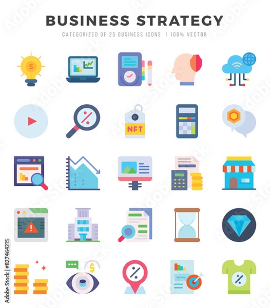Fototapeta Business Strategy web icons in Flat style.