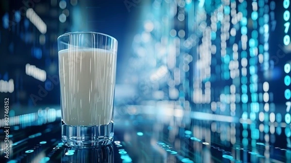Fototapeta Nourishing Technology A Futuristic Take on World Milk Day with Floating Data Streams and Cyber Inspired Ambiance