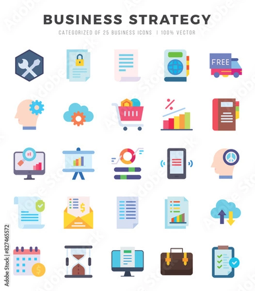 Fototapeta Vector icons set of Business Strategy. Flat style Icons.