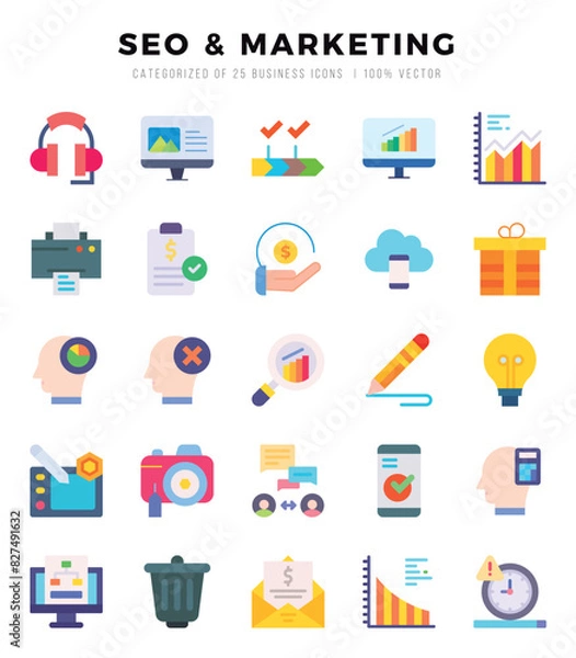 Fototapeta SEO & MARKETING icons set. Collection of simple Flat web icons.