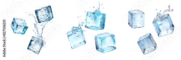 Fototapeta Collection of flying ice cubes isolated on white background