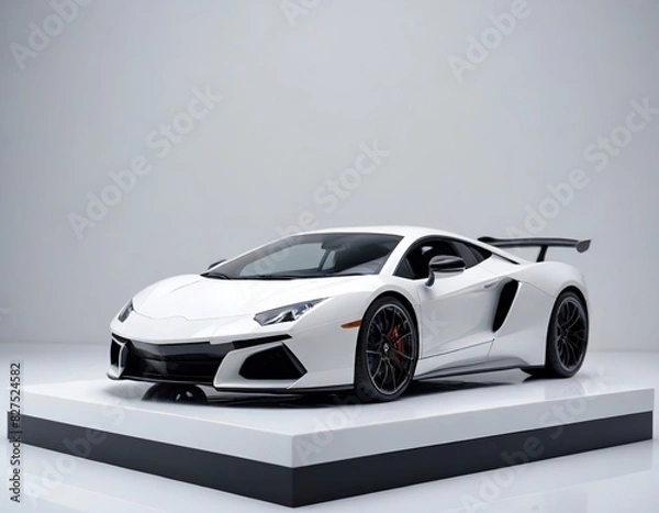 Obraz A sleek white sports car gleams in vector illustration style, ready for a fast drive Generative AI