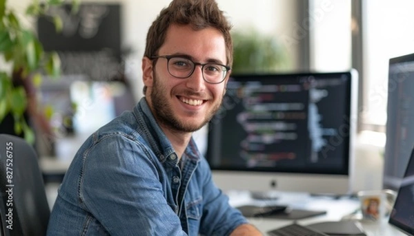 Fototapeta Innovative Software Engineer at Tech Startup Crafting Cutting-Edge Applications