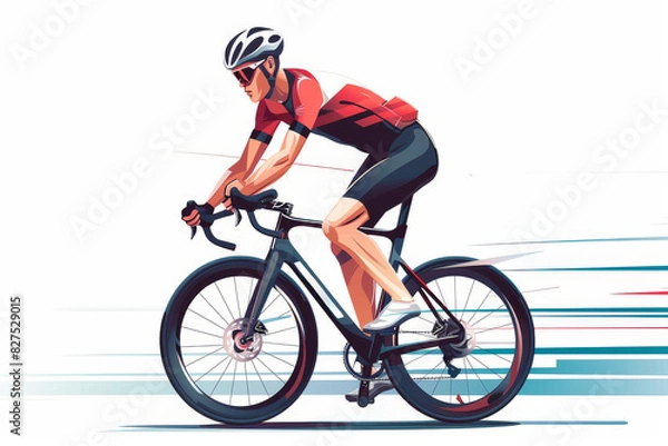 Fototapeta Racing cyclist in action set. Fast road biker from side, front, back and three quarter view. Sports Banner Design. Editable vector illustration.