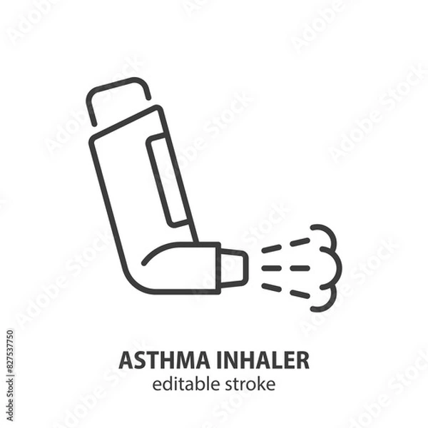 Fototapeta Asthma inhaler line icon. Lung inhalator outline vector symbol. Editable stroke.