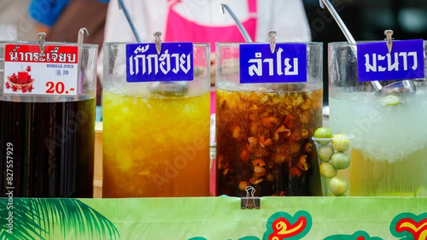 Fototapeta Food from the market is sold on the streets where people pass by. It is easy to buy and the price is cheap.