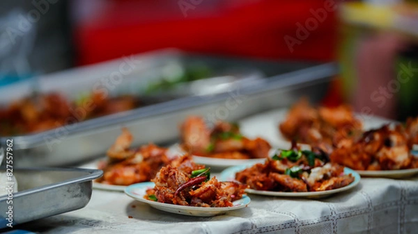Fototapeta Food from the market is sold on the streets where people pass by. It is easy to buy and the price is cheap.