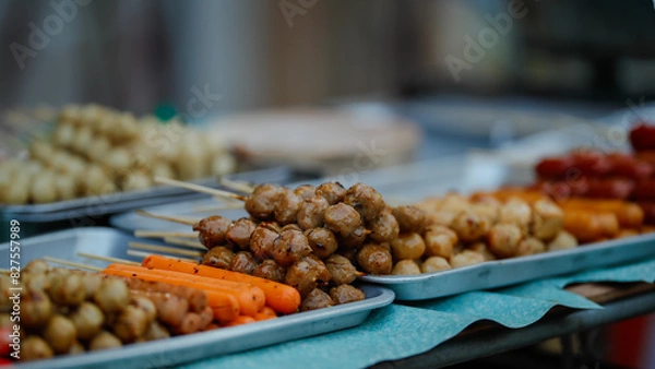 Fototapeta Food from the market is sold on the streets where people pass by. It is easy to buy and the price is cheap.