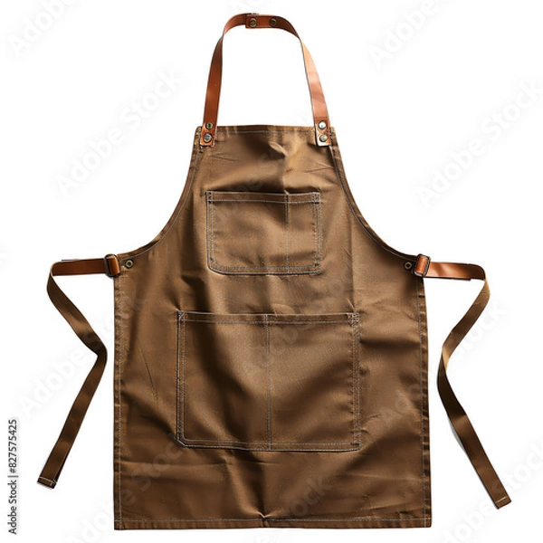 Obraz Brown leather apron with multiple pockets, ideal for chefs, baristas, or craftsmen. Durable and stylish apron for professional use.