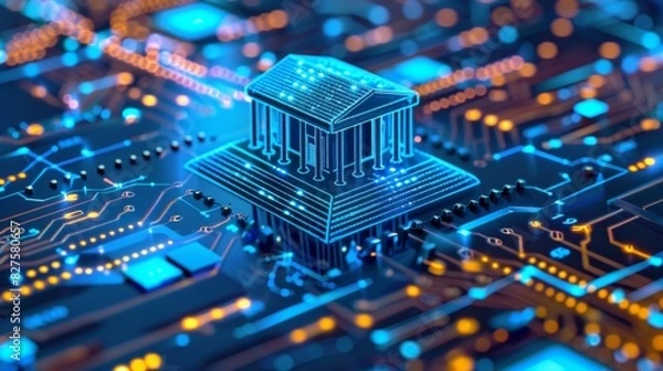 Fototapeta Banking Technology: digital interfaces, mobile banking apps, and secure transactions. Highlight the convenience and security of digital banking solutions.