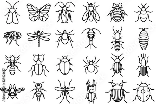 Obraz Set Of Insects Icons Silhouette Vector Logo Design Containing Bug,Insect,Nature,Insects,Weevils Vector Illustration Linear Pictogram Pack