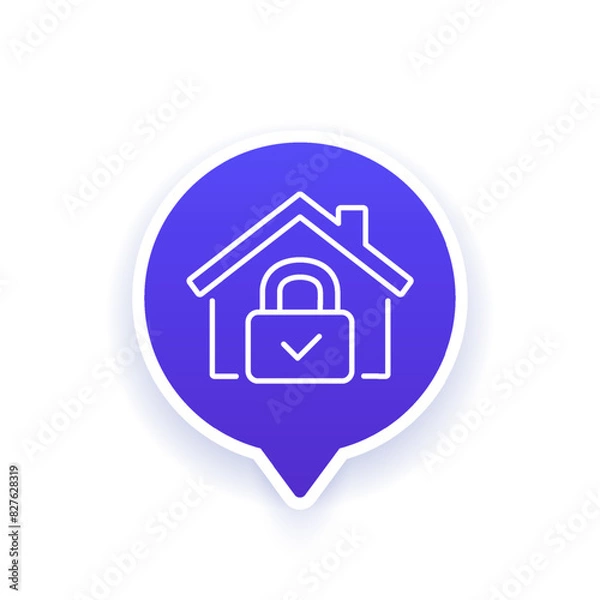 Fototapeta house and lock icon, line vector