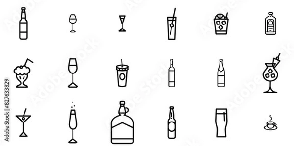 Obraz Mega Set Of Vector To Drink Icons Silhouette Vector Logo Design Containing Alcohol,Booze,Wine,Drink,Cocktail Outline Icons Collection. Simple Vector Illustration