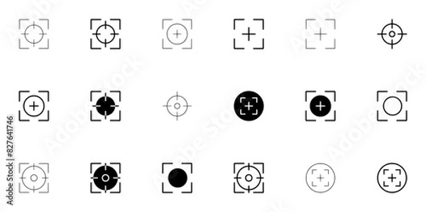 Fototapeta A Collection Of Focus Target Outline And Glyph Vector Symbols Apps, Websites Ui Designs Suitable For Aim,Focus,Viewfinder,Crosshair,Target Vector Illustration Linear Pictogram Pack