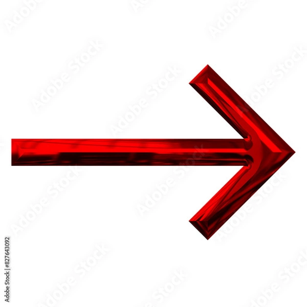 Obraz Red colored straight 3d chrome metal effect forward arrow transparent background graphic elements.