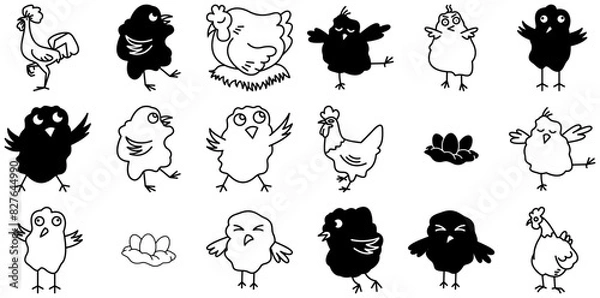 Obraz Set Of Linear Chicken Vector Symbols Apps, Websites Ui Designs Suitable For Spring,Farm,Small,Baby,Animal Outline Icons Collection. Simple Vector Illustration