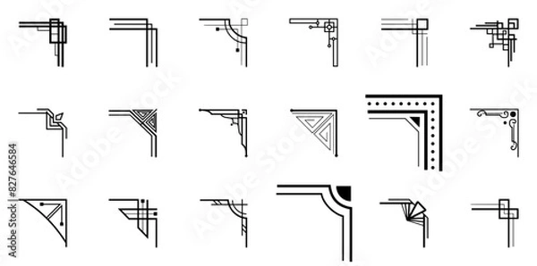 Obraz Set Of Linear Art Deco Corner Ornaments Icons Collection Isolated Silhouette Solid Icons Including Circle,Deco,Line,Art,Pattern Stroke Icon Collection. Vector Illustration