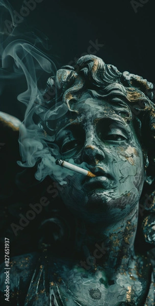 Fototapeta Sculpture smoking a cigarette.Minimal creative art and health concept.