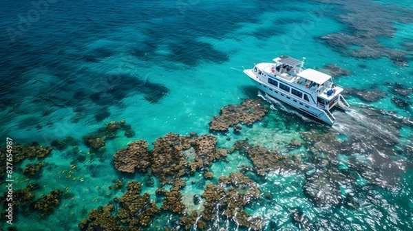 Fototapeta Adventure-seekers Exploring Hidden Coves: A Catamaran Excursion into an Aquatic Playground