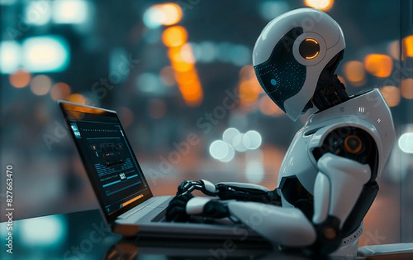 Obraz robot is typing on a computer