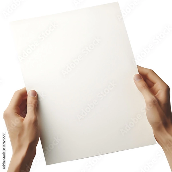 Fototapeta Human hand holding a blank sheet of paper High angle shot focusing on the page