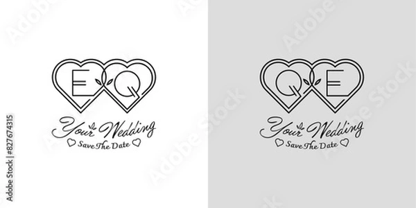 Fototapeta Letters EQ and QE Wedding Love Logo, for couples with E and Q initials