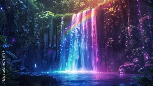 Fototapeta The falls are red, green and yellow.