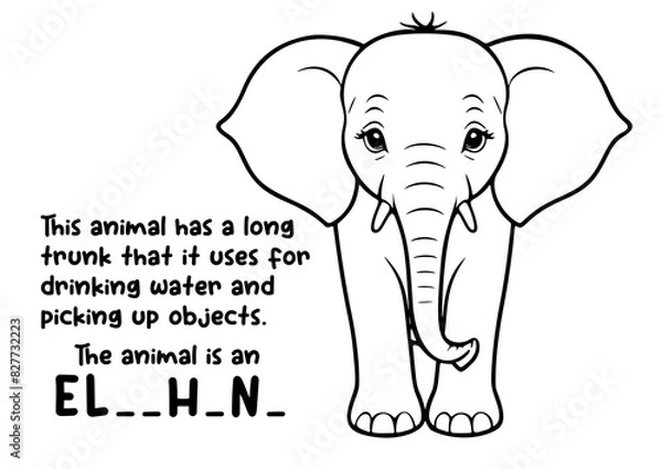 Fototapeta coloring book animal and unique fact about elephant
