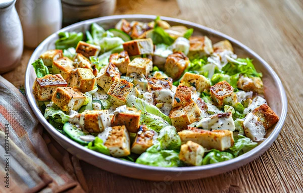Obraz Vegan Caesar Salad with Crispy Tofu Croutons
