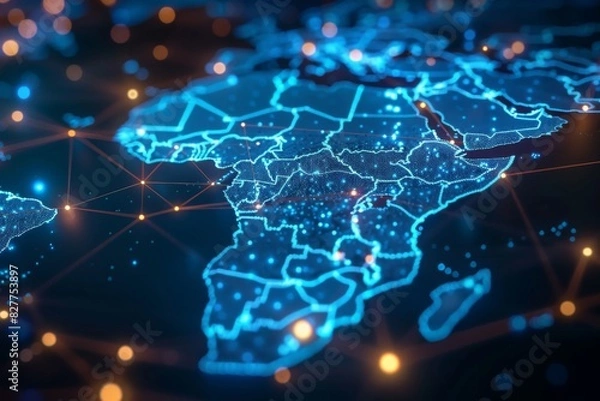 Fototapeta Digital Map of Africa Network Connection created with Generative AI