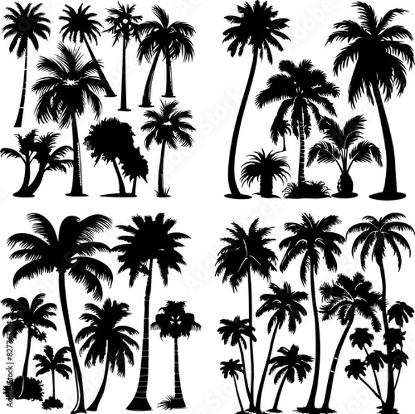 Fototapeta black tree silhouette set set tropics hawaii graphic paradise outline contour jungle africa climate clip art monochrome single figure growth stem border group oak print rainforest gardening