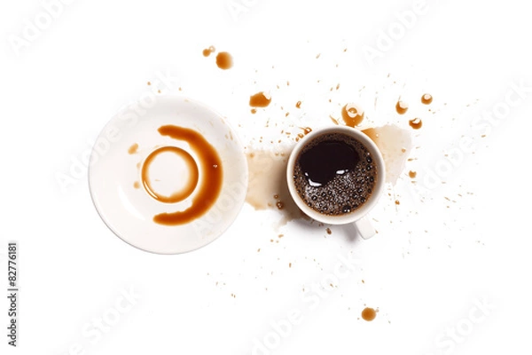 Obraz coffee spill stain accident white background