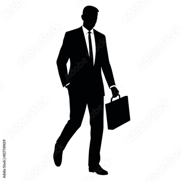 Fototapeta A professional Business man walking with holding briefcase vector silhouette