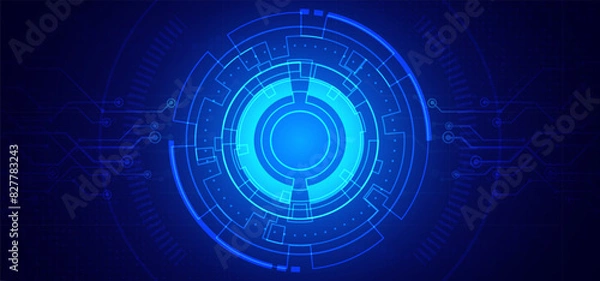 Fototapeta Abstract digital technology futuristic circuit board blue background, Cyber science tech layout, Innovation future Ai big data, Global internet network connection, Cloud hi-tech illustration vector