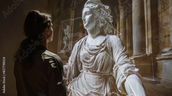 Fototapeta A sculpture of a famous historical figure is brought to life through augmented reality allowing viewers to see them in full motion and vivid color.