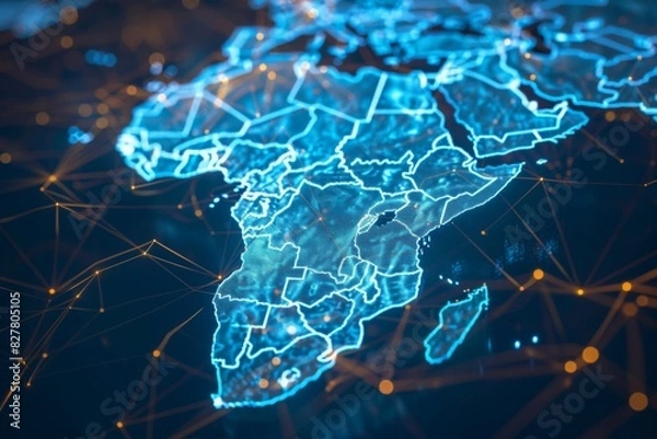 Fototapeta Digital Map of Africa Network Connection created with Generative AI