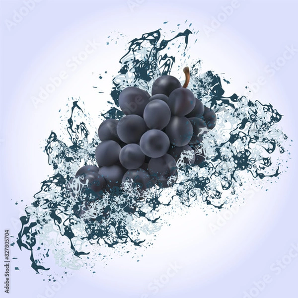 Fototapeta Grapes under splashes of water on a light background.