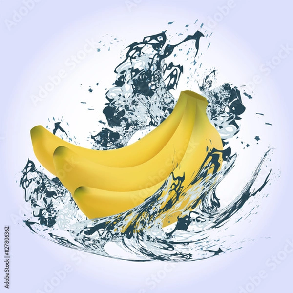 Fototapeta Bananas under splashes of water on a light background.