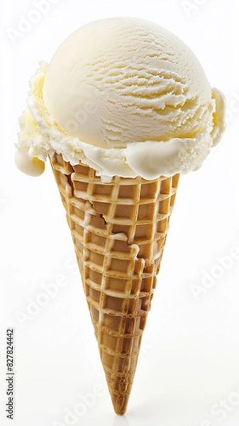 Fototapeta Vanilla ice cream in a cone isolated on a white background