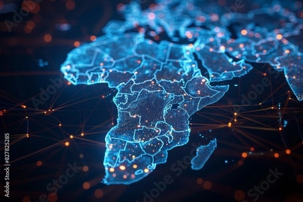 Fototapeta Digital Map of Africa Network Connection created with Generative AI