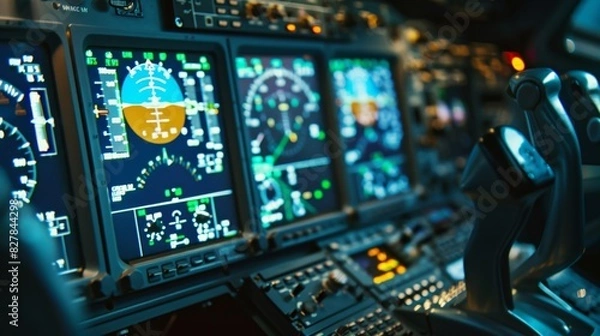 Obraz Various displays adorn the dashboard providing the pilot with realtime information on weather navigation and flight status.