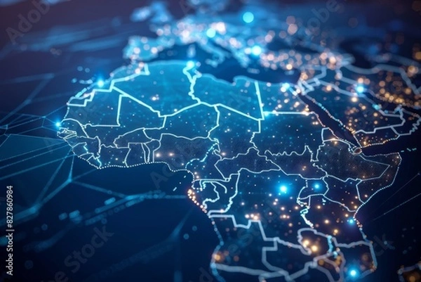 Fototapeta Digital Map of Africa Network Connection created with Generative AI